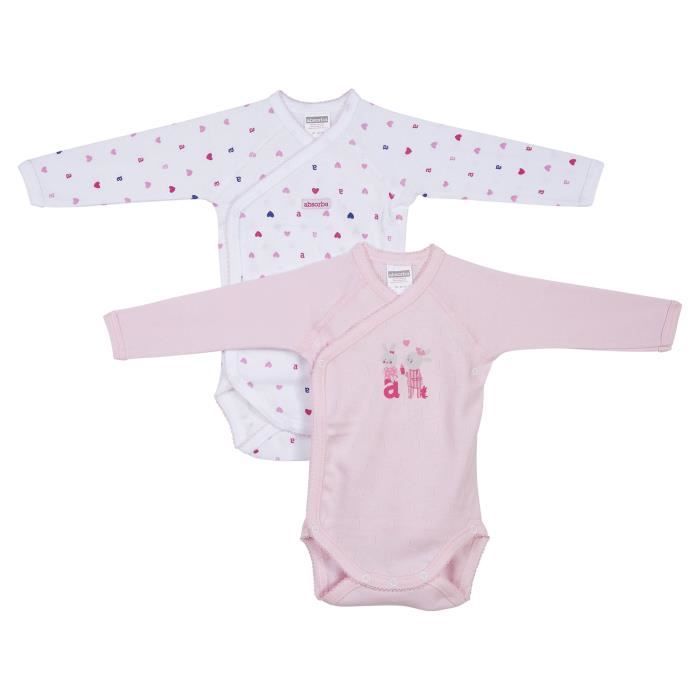Lot De 2 Bodies Bebe Cache Cœur Manches Longues Fille Absorba 100 Coton Blanc Et Rose Dragee Motif Lapin Et Cœur Cdiscount Puericulture Eveil Bebe