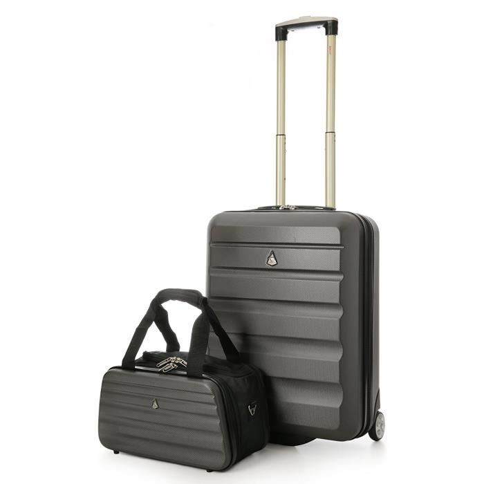 Valise Cabine Aerolite 55x40x20cm - Ryanair Priorité Approuvée - 40L Coque Rigide ABS - 2 Roues - Cadenas Intégré - Gris