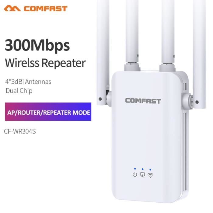 Répéteur WiFi 300 Mbps 2.4 GHz – Amplificateur Signal WiFi Extender Avec Mode Répéteur/AP/WPS, Port Ethernet RJ45 – Couverture Anti-Zones Mortes