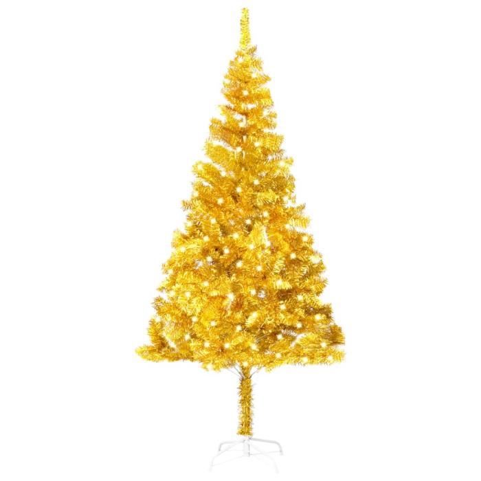 Sapin de Noël artificiel avec LED et support Doré 240 cm PET