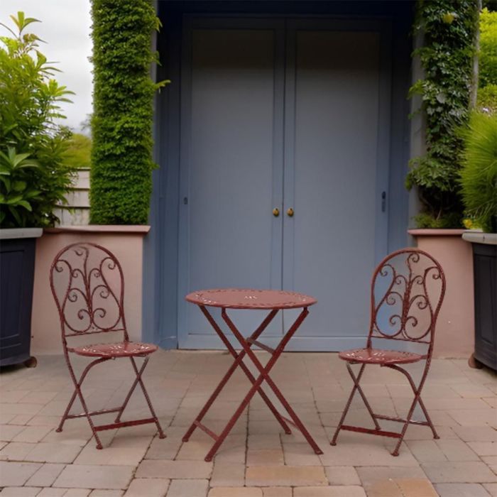 Table et chaises de jardin en métal laqué rouge antique - AUBRY GASPARD - Pliant - 2 personnes - Naturel