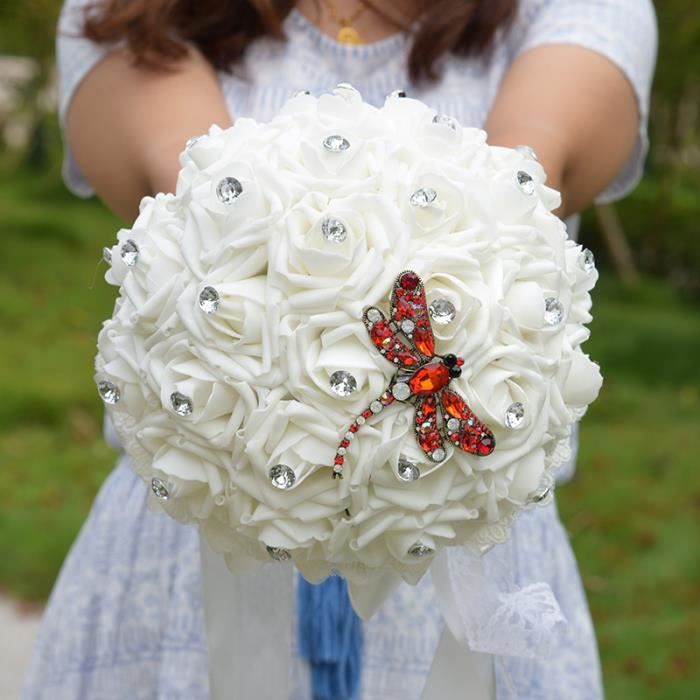 Beige 21cm Fleur Bouquet De Mariage Pour Mariee Boule De Rose