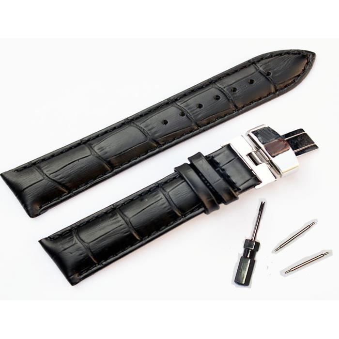 Bracelet De Montre 22mm En Cuir Crocodile Avec Boucle Déployante - Marque RVC (neuf)