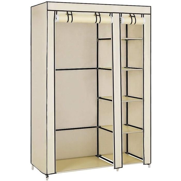 Armoire Penderie Beige Portable 110 45 178cm Meuble Etageres De