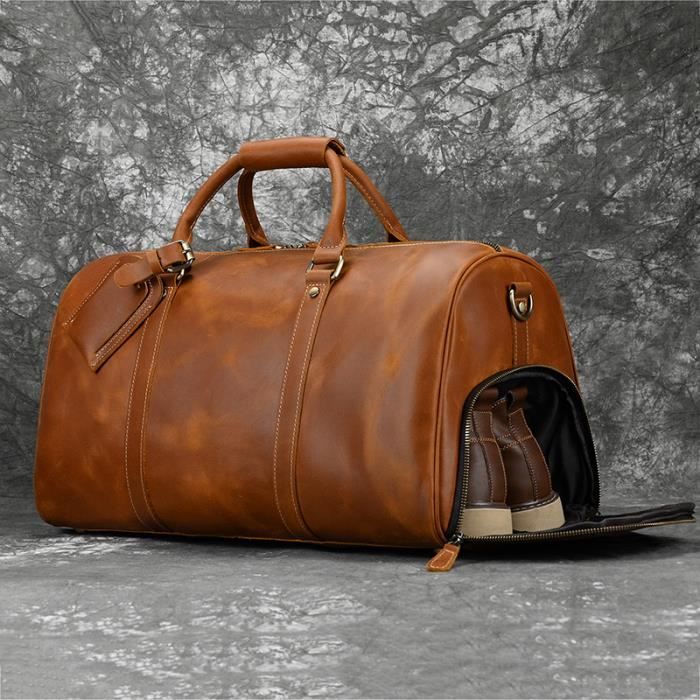 Marron Vintage 50cm Sac de sport r tro en cuir v ritable pour