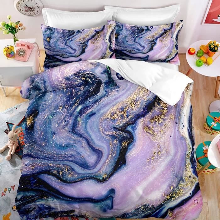 Parure De Lit 200X200 Fille Marbre Housse Couette Ado Garcon Coton Polyester Doux Housse Couette 200X200 Adulte For Teens Ad H2421 Cdiscount Maison