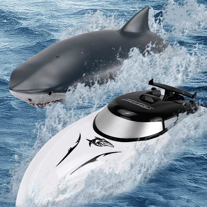 Mikamax Requin Télécommandé 36,5 Cm – Bateau Aquatique RC, ABS, 2,4 GHz, 30 M De Portée, 23 Min D'autonomie