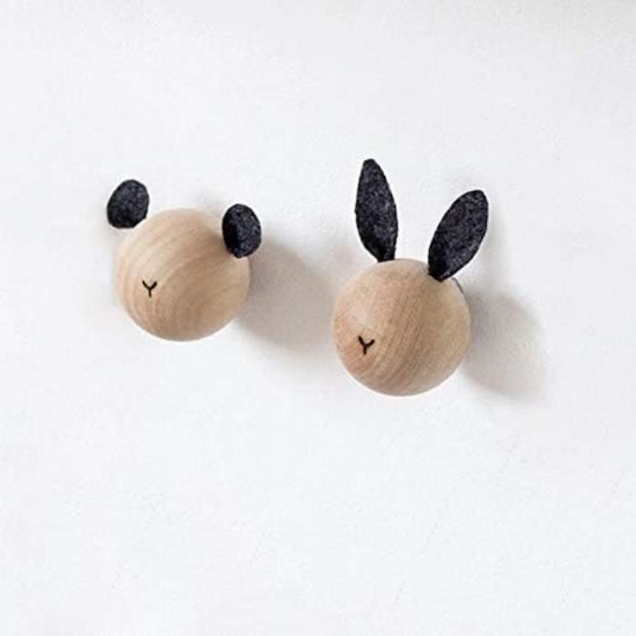 Patère murale - Enfant - 2 PCS - Bois de hêtre - Décoration murale - Crochets animaux
