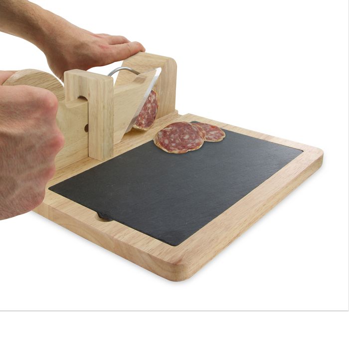 totally addict kd3212 trancheuse a charcuterie et fromage manuelle plateau ardoise amovible la selection brasserie bois inox beige n cdiscount electromenager
