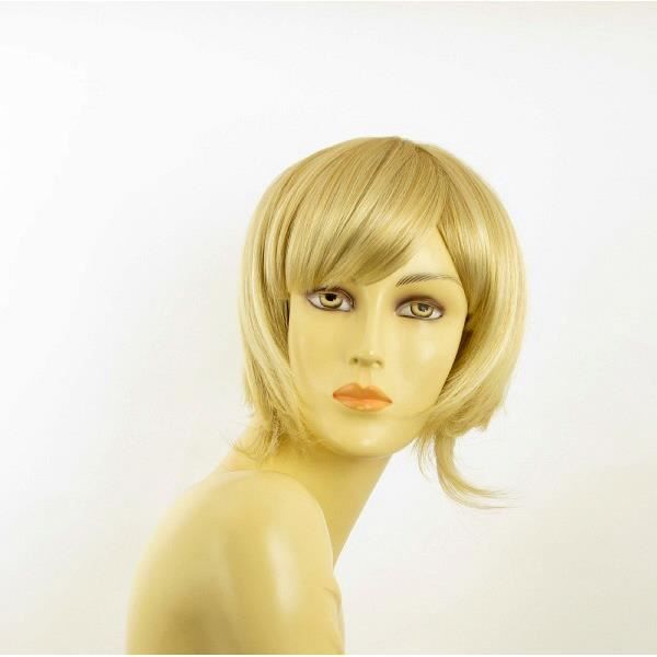 Perruque Courte Femme Blonde Dorée Très Clair - Synthétique Réaliste - Taille Moyenne