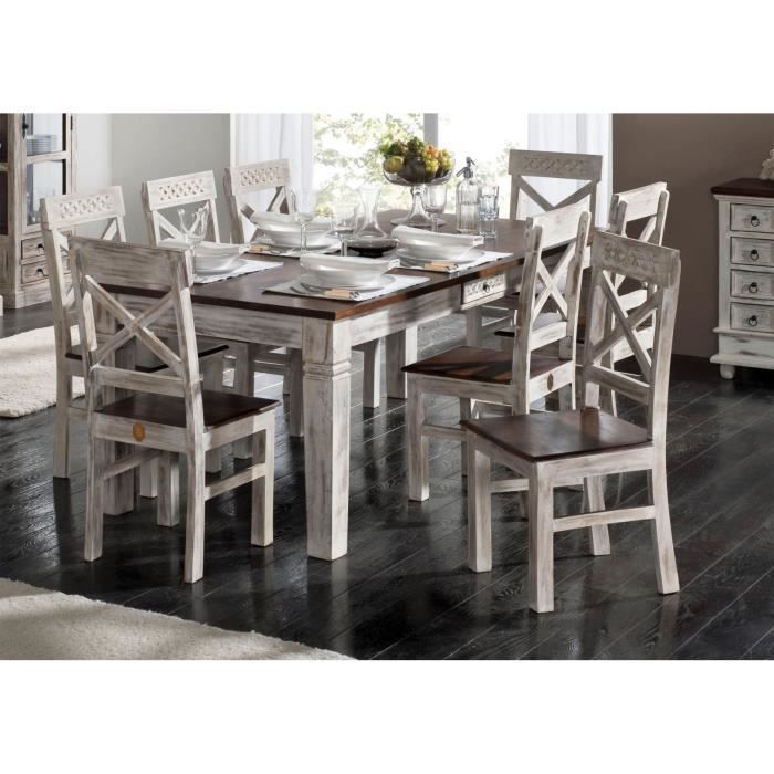 Table à manger 150x90cm - Bois massif de manguier ciré (Blanc antique) - Style Campagne Chic - CASTLE ANTIK #107 Table à manger 150x90cm - Bois massif de manguier ciré (Blanc antique) - Style Campagne Chic - CASTLE ANTIK #107