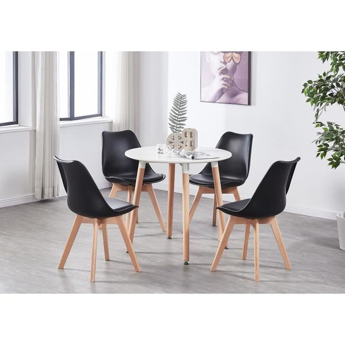 Table Blanche Ronde 4 Chaises Scandinaves Noires Ensemble Pour Salle A Manger Ou Cuisine Achat Vente Table A Manger Complete Tablerbnr Cdiscount