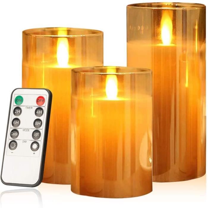 Bougies dorées sans flamme en verre, 3 lanternes en verre avec télécommande  et