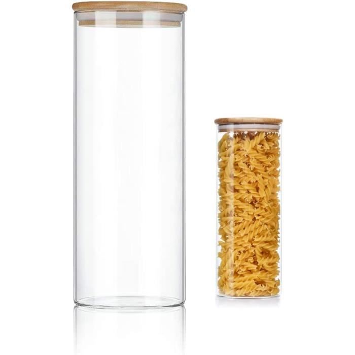 Set De 4 Bocaux En Verre 1200ml Avec Couvercle Bambou - Hermétique Pour Aliments