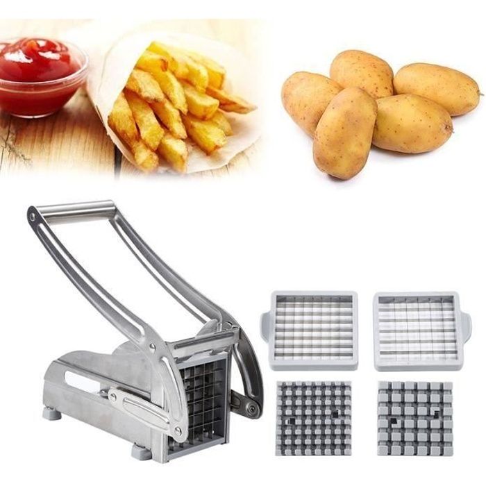 Coupe-frites 2 Lames Inox - Pour Pommes De Terre, Carottes, Concombres, Oignons, Facile à Utiliser Et Nettoyer