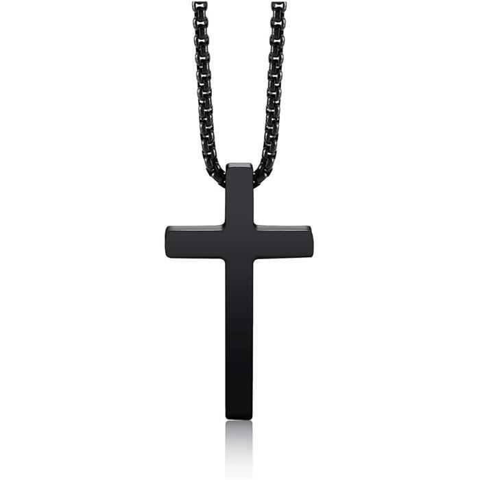 Homme Collier pendentif en acier inoxydable Crucifix Croix Argent Noir 