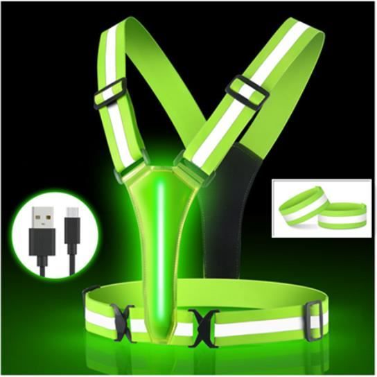 Gilet de sécurité à LED - Vert - Adulte - Mixte