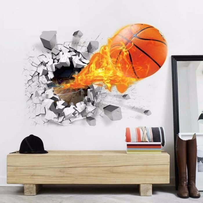 Autocollant Mural 3D Joueurs De Basketball - Déco Sport Chambre - Oracal