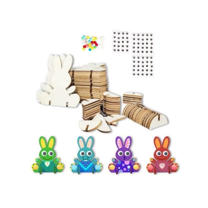 10 Lapins En Bois à Peindre KWHSUN - Kit Pâques DIY Enfants - Avec Pinceaux Et Yeux