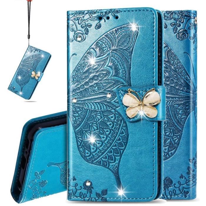 Coque Portefeuille Pour Honor 400 Lite - Motif Chat Et Papillon En Relief, Fermeture Magnétique, Violet