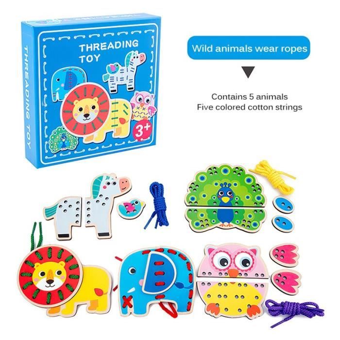 Jouet De Laçage Montessori En Bois – Dinosaure Et Autres Modèles, Activité éducative Motricité Fine