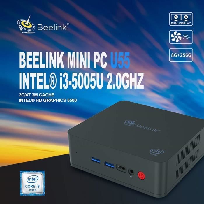  Ordinateur de bureau Mini PC Beelink U55 Windows 10, ordinateur de bureau avec processeur Intel Core I3 5005U et Intel HD Graphics 5500/8 Go de RAM + SSD pas cher
