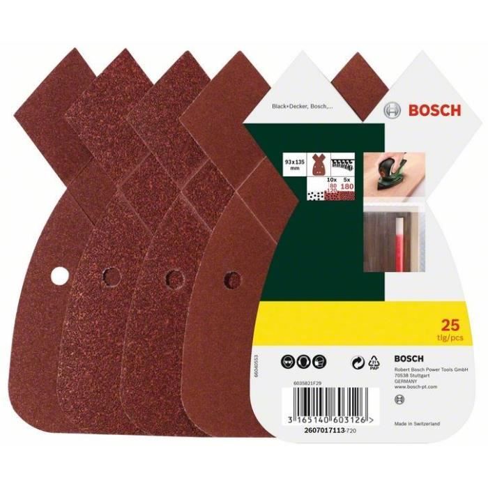 Set de 25 feuilles abrasives BOSCH 2607017113 Grain 80120180 Accessoires Ponceuse Mouse - vue 2