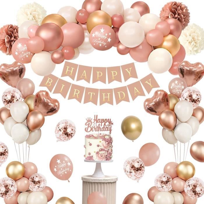IZoeL Vaisselle Jetable Anniversaire Rose Gold 46 Pcs - Arche Ballon, Nappe, Serviettes Et Décorations Fille Femme