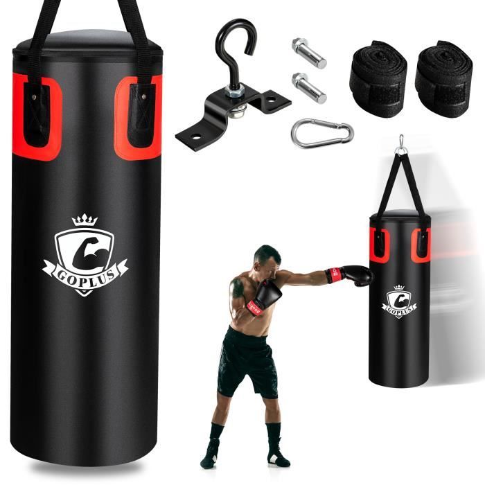 Sac De Frappe COSTWAY 25.5kg + Gants Et Bandages - Cuir PVC, Rembourrage Réglable, Pour Boxe/Karaté