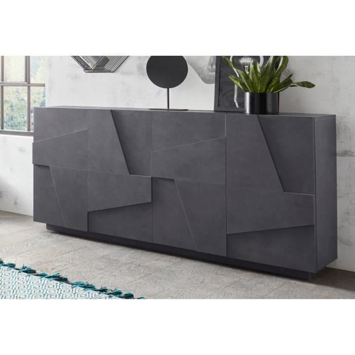 buffet de cuisine à 4 portes dmora - gris ardoise - design géométrique - 162x44h86 cm