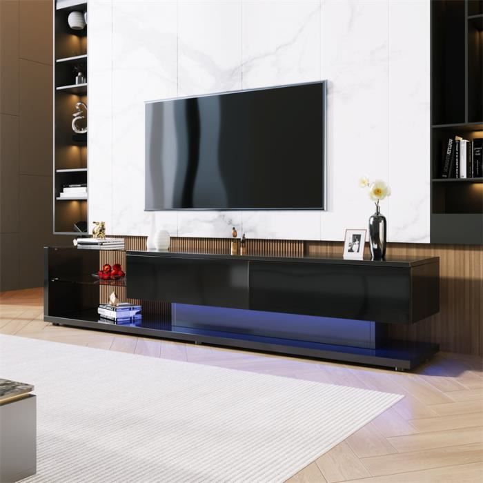 Dripex Meuble TV LED Blanc Brillant Moderne - 135x33.5x70cm Avec 2 Grandes  Portes 1 Petite Porte Étagère en Verre - Cdiscount Maison