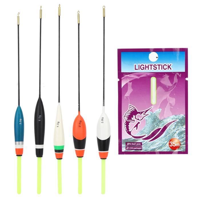 Kit 5 Flotteurs Pêche Balsa Multicolores – Bobbers Sensibles Haute Visibilité Avec Plombs, Bois Léger Durable
