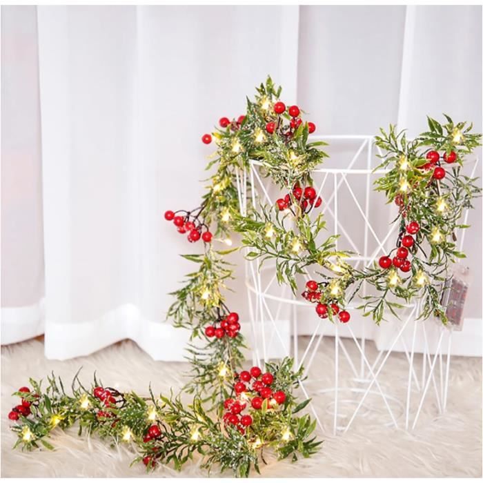 SIfdSeng Guirlande De L'Action De Grâce Guirlande De Baies Rouges Avec Feuilles Vertes Guirlande De Baies De Noël Filaire Guirlande Rustique Pour Décoration De Table De Cheminée Winter