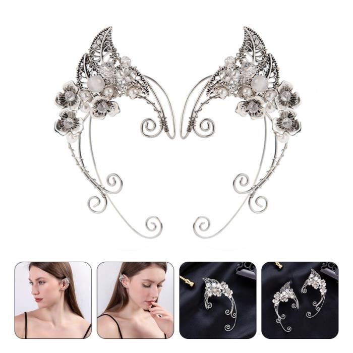 Oreilles D'Elfe Avec Perles - Manchette D'Oreille Non Perçante - Taille Unique - Cosplay, Halloween, Fête