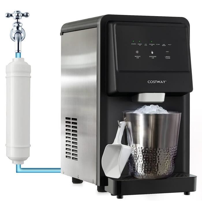 GOPLUS Machine à Glaçons 27 KG en 24 H, Glace Facile à Mâcher, Distributeur Automatique, Purificateur d'Eau Inclus