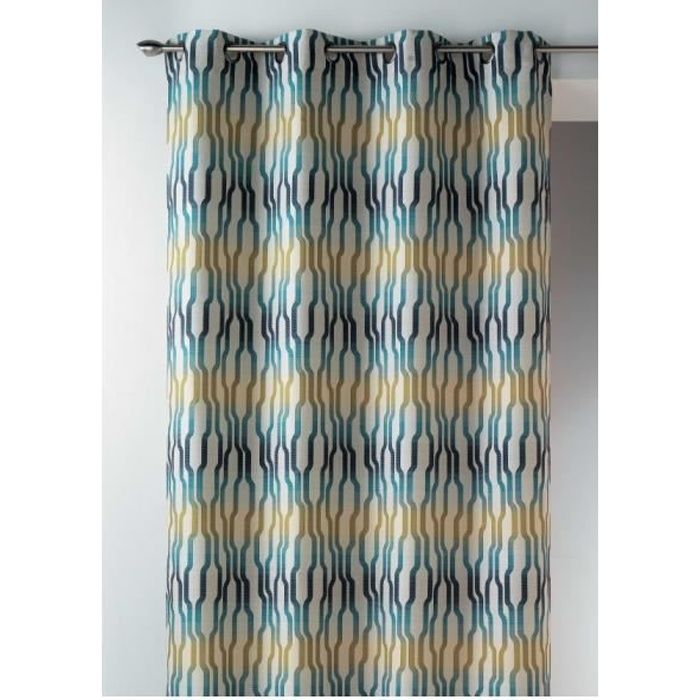 Rideau En Jacquard A Imprimes Ethniques Bleu Canard 140 X 260 Cm Achat Vente Rideau Cdiscount