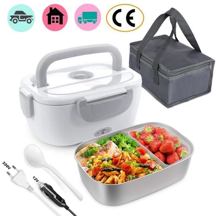 boîte à repas chauffante 1,2l isotherme lunch box electrique amovible en acier inoxydable avec sac de rangement pour voiture maison