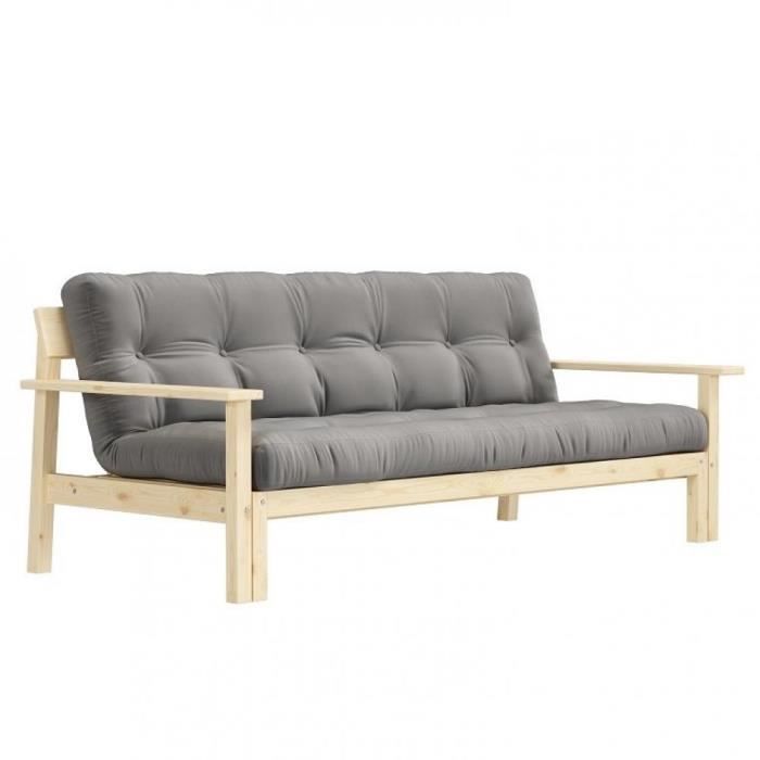 canapé convertible futon unwind pin naturel coloris gris couchage 130 x 190 cm. gris laine inside75