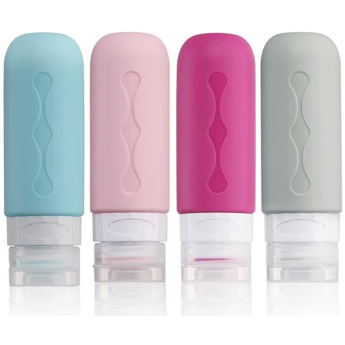 Flacon Voyage - 4pcs Kit Flacon De Voyage Avion En Silicone - Contenant Voyage Accessoires Flacons Vide - 90ml