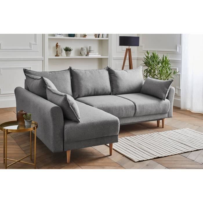 hanne canape d angle convertible scandinave avec coffre 4 places gauche couleur gris clair achat vente canape sofa divan cdiscount