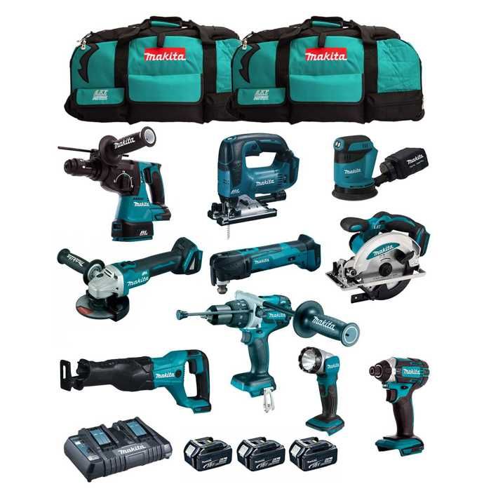 MAKITA Kit MK1002 DHP481+ DHR243+ DGA504+ DTD152+ DJV182+ DSS610+ DJR186+ DBO180+ DTM51+ DML802+ 3x5 0Ah + DC18RD + 2xLXT600