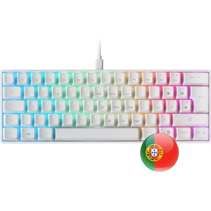 Mars Gaming MKMINI Blanc - Clavier Mécanique RGB Ultra-Compact - Switch Rouge - Layout Portugais