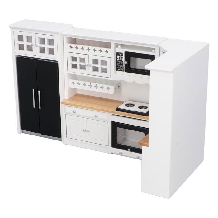 Cuisine Miniature En Bois Pour Maison De Poupée 1:12 - Meubles De Poupée Mignons, Design Noir Et Blanc, Pour Jeux De Rôle Et Décoration