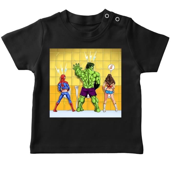 T Shirt Bebe Noir Avengers Parodique Wonder Woman L Incroyable Hulk Et Spider Man Amazing Incredible Wonder Ful Parodi Noir Cdiscount Pret A Porter