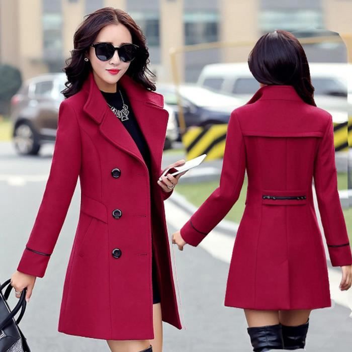 Caban Femmes Les laine a double boutonnage manteau elegant travail a manches longues Veste bureau Mode Rouge Rouge Cdiscount Pret a Porter