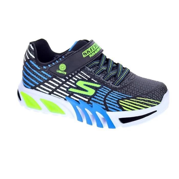 Skechers Baskets - Skechers - Flex-Glow Elite - Noir - Bleu Lime - Scratch - Plat