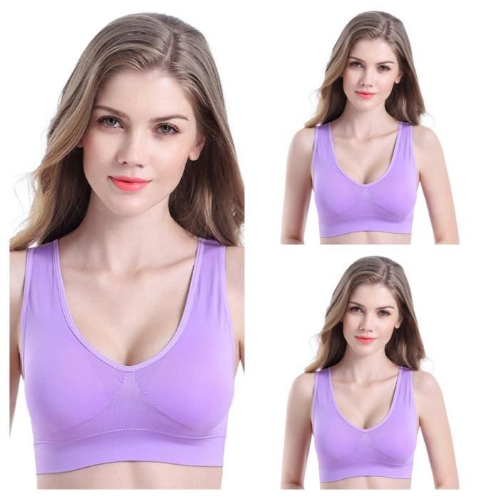 Lot 3 Brassières Femme Confortables Sans Armature - Soutien-Gorge Sport Yoga Avec Coussinets Amovibles