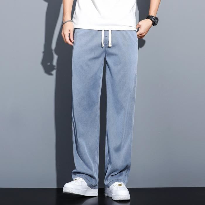 Jeans Homme Coupe droite Taille lastiqu e L ger Et Bleu