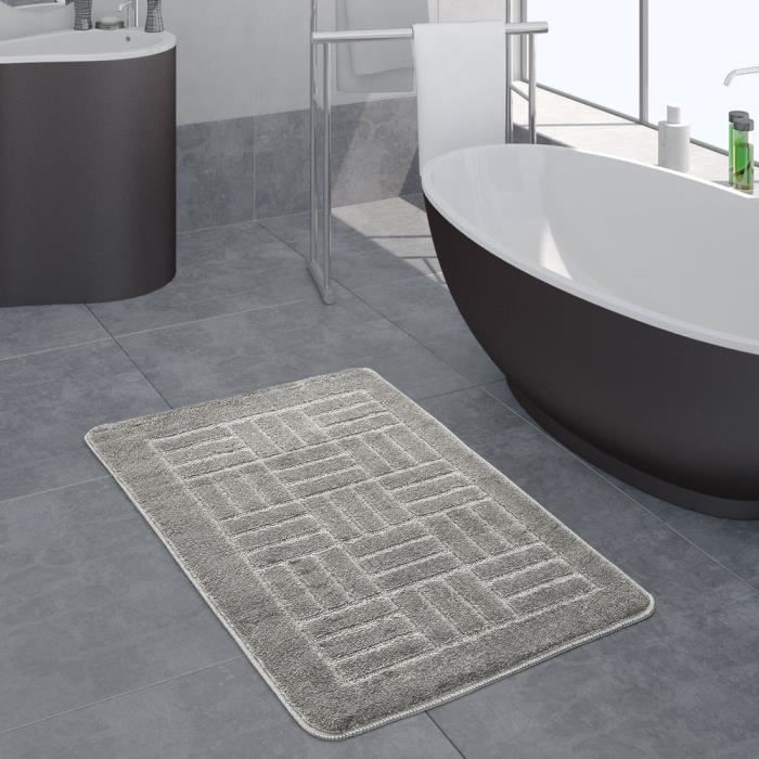 tapis salle de bain moderne tapis de bain motif a carreaux uni gris 50x80 cm achat vente tapis de bain cdiscount