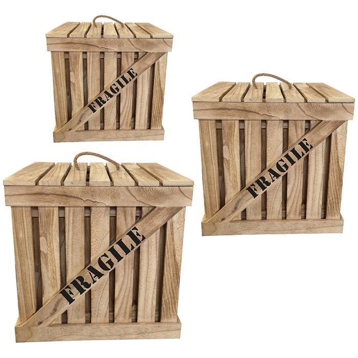 Pegane Lot De 3 Cagettes Coloris Blanc En Bois Brut Dim 36 X 35 X 36 Cm Boites De Rangement Ouvertes Paniers Et Boites De Rangement